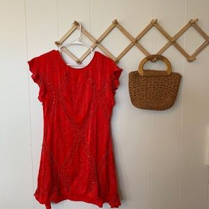 Free people red jeweled mini dress